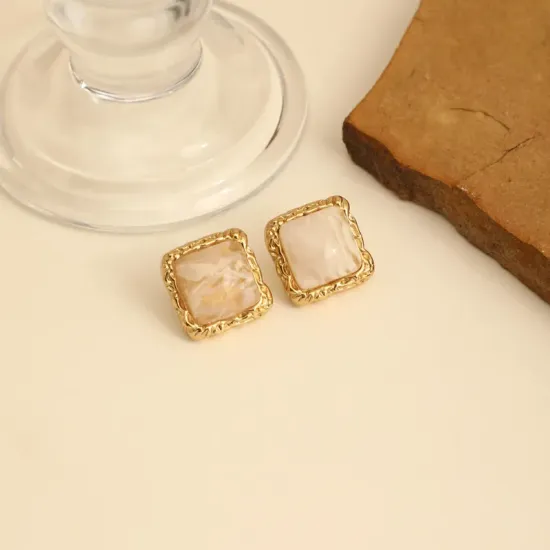Σκουλαρίκια Aurum Frame – Ivory Marble