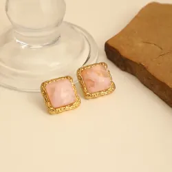 Σκουλαρίκια Aurum Frame – Rose Quartz