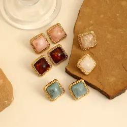 Σκουλαρίκια Aurum Frame – Aqua Stone